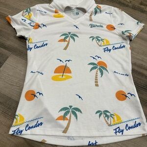 🌴 Birds of Condor Tropical Golf Polo | Palm Tree Sunset Print | Size XS